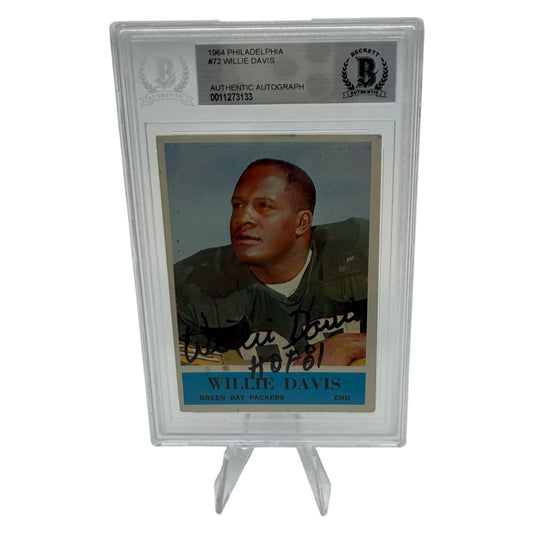 Willie Davis Signed Green Bay Packers 1964 Philadelphia Rookie Trading Card Beckett Slabbed
