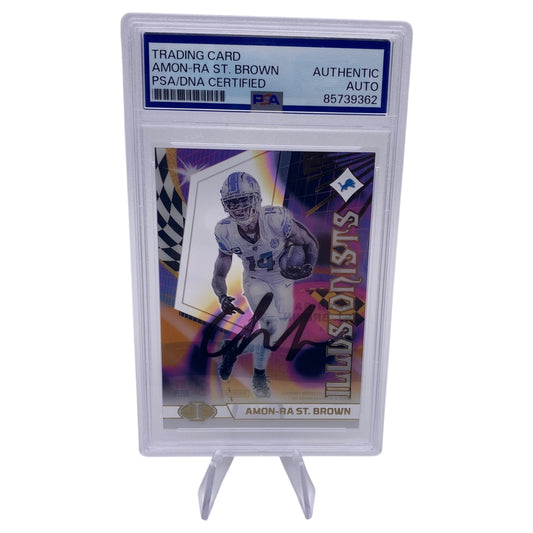 Amon-ra St. Brown Signed Detroit Lions 2023 Panini Illusions Illusionists Trading Card PSA/DNA Slabbed