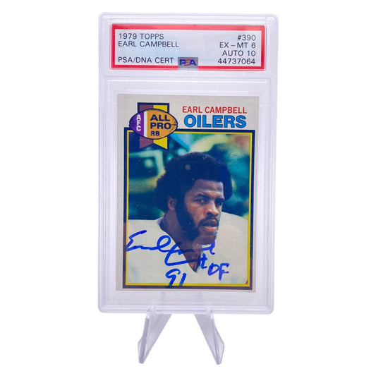 Earl Campbell Signed 1979 Topps #390 Houston Oilers Rookie Card PSA/DNA 6 Autograph 10