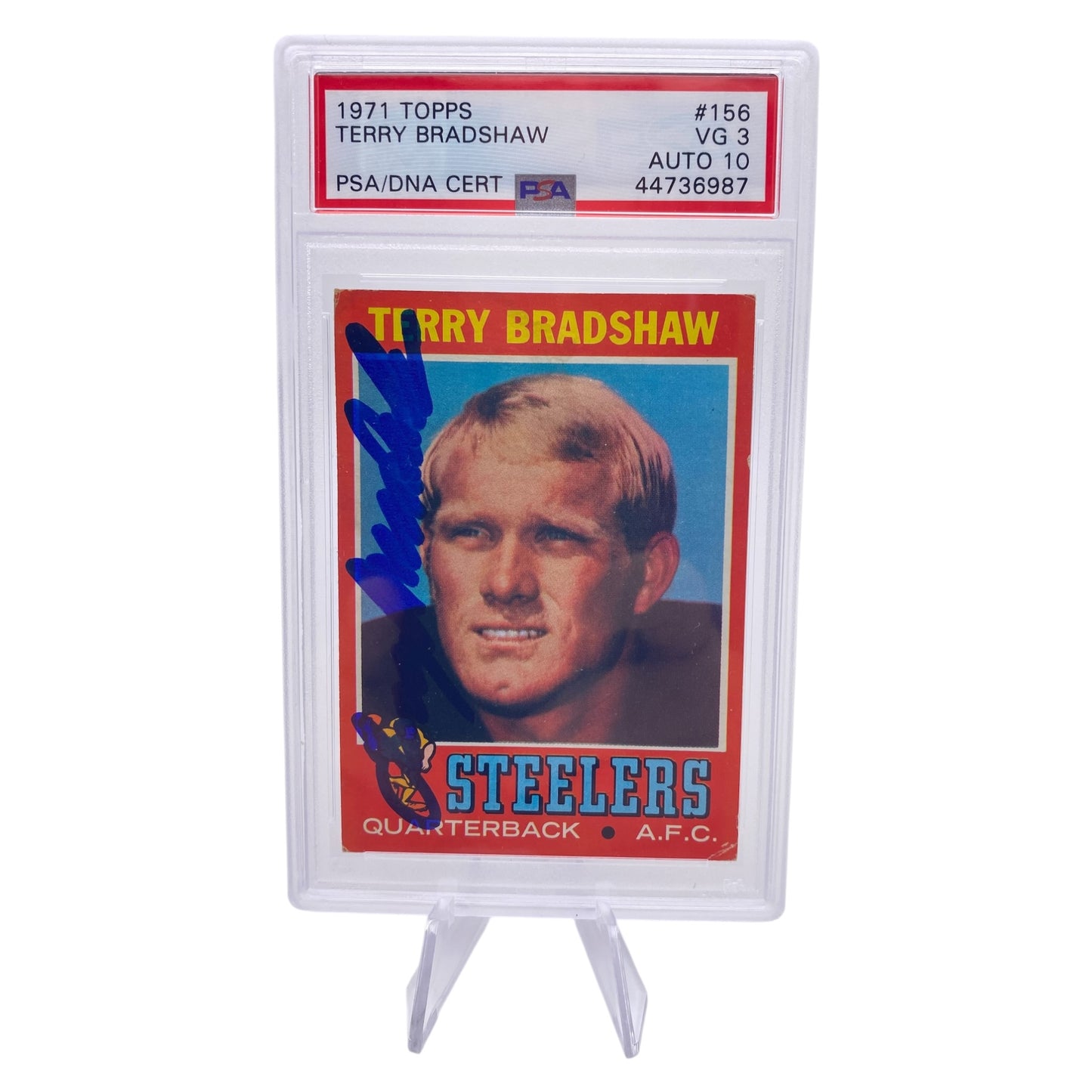 Terry Bradshaw Signed 1971 Topps #156 Pittsburgh Steelers Rookie Card PSA/DNA 3 Autograph 10