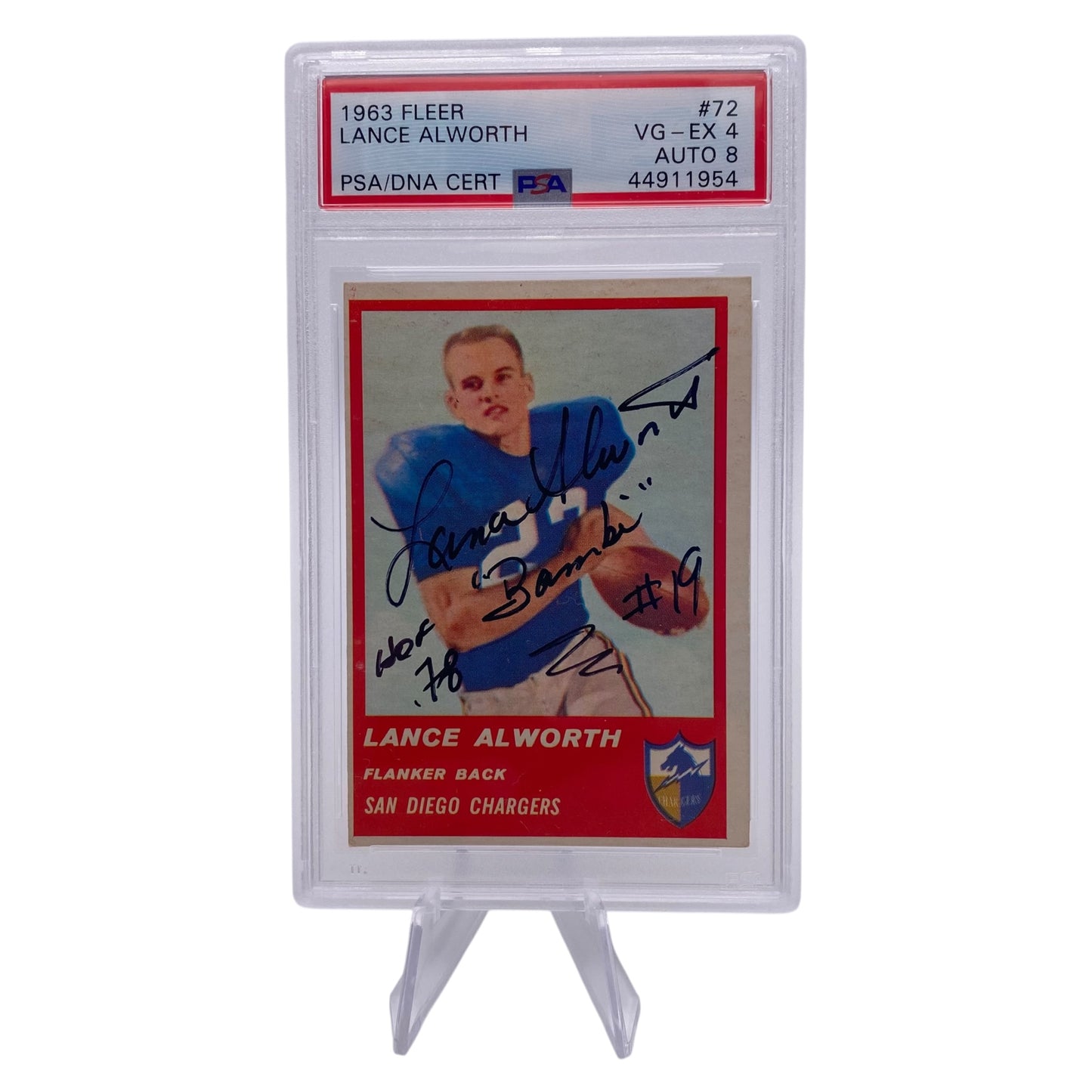 Lance Alworth Signed 1963 Fleer #72 San Diego Chargers Rookie Card PSA/DNA 4 Autograph 8