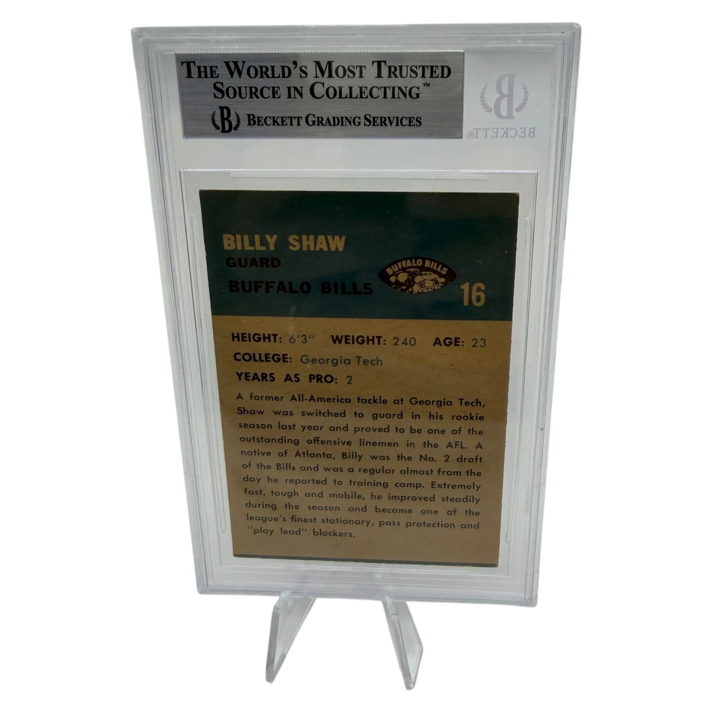 Billy Shaw Signed Buffalo Bills 1962 Fleer Rookie Trading Card Beckett Slabbed