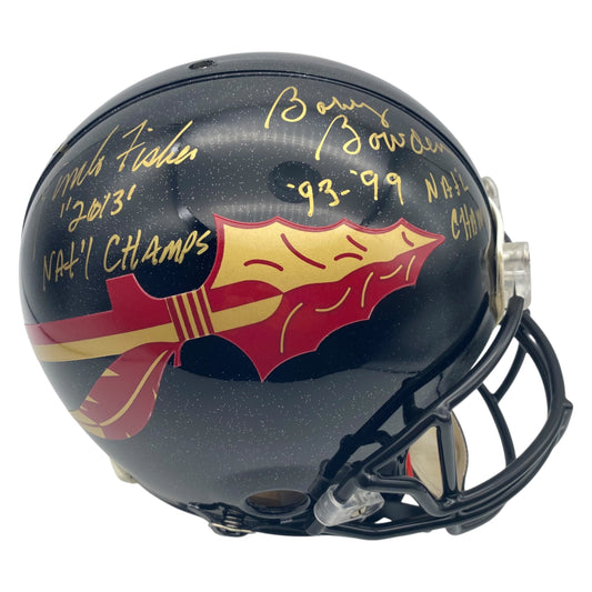 Coach Bobby Bowden & Jimbo Fisher Signed Florida State Seminoles Black Full Size Authentic Football Helmet