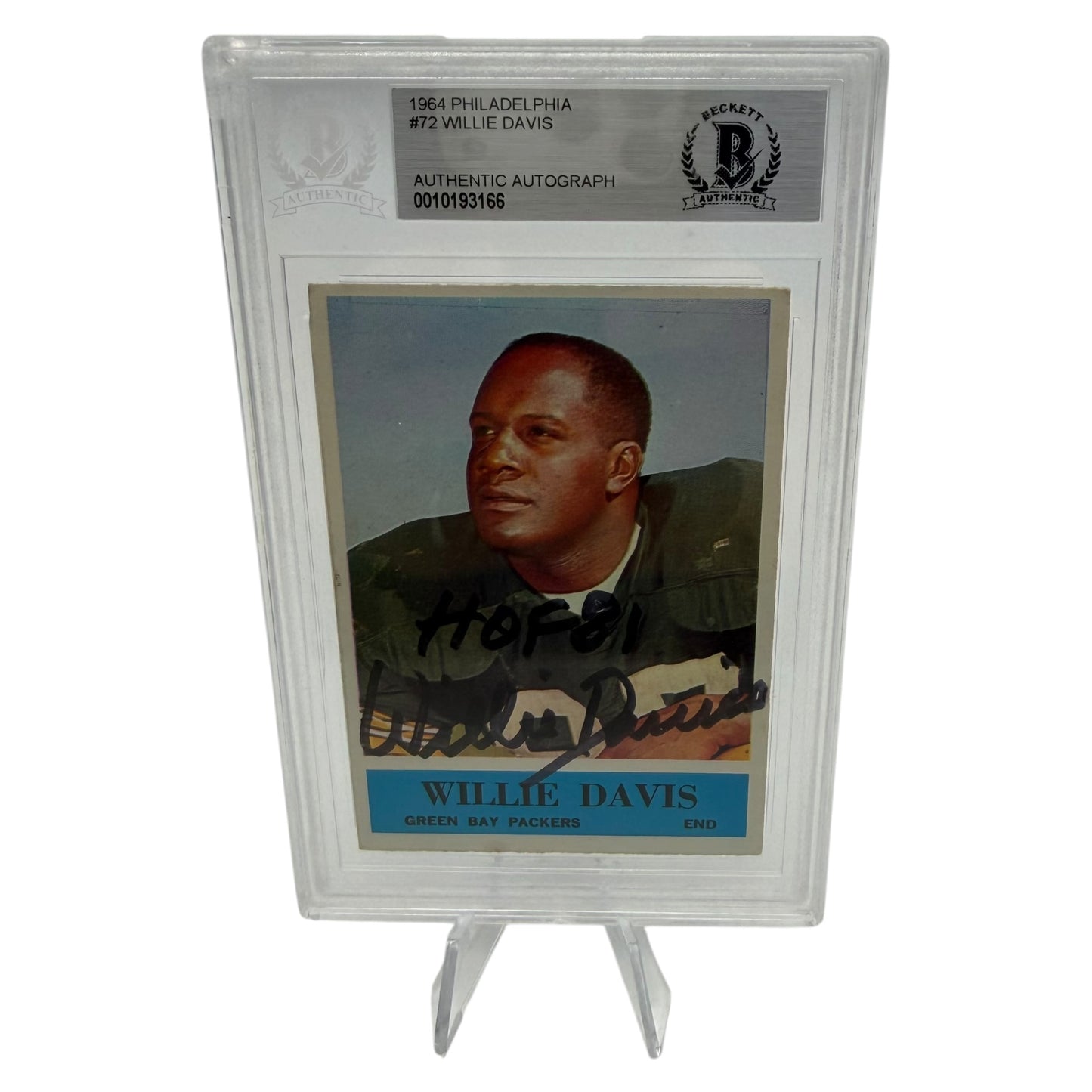 Willie Davis Signed Green Bay Packers 1964 Philadelphia Rookie Trading Card Beckett Slabbed