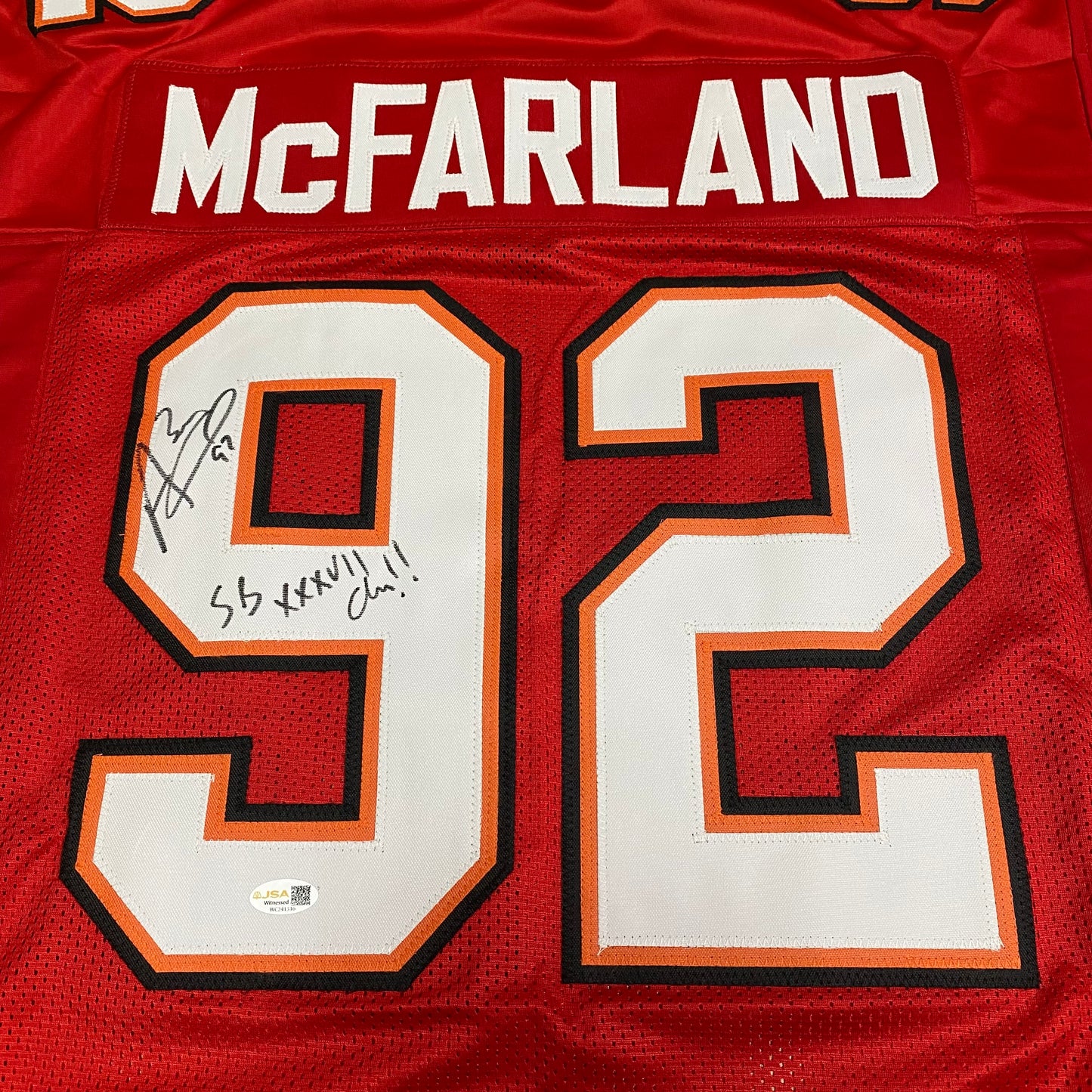 Anthony Booger McFarland Signed Red #92 Stitched Jersey - Tampa Bay Buccaneers DL