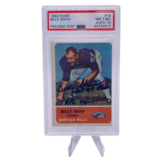 Billy Shaw Signed 1962 Fleer #16 Buffalo Bills Rookie Card PSA/DNA 7 Autograph 10