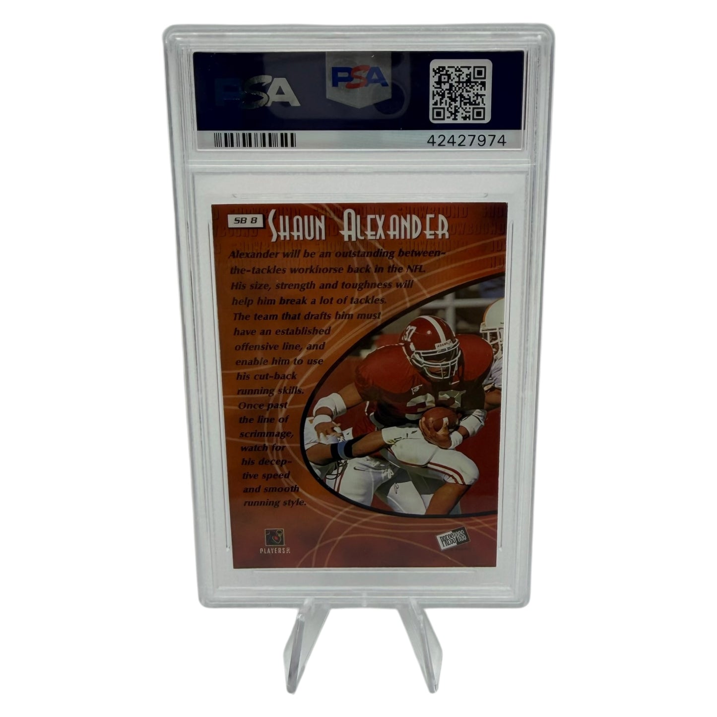 Shaun Alexander Signed Alabama Crimson Tide 2000 Press Pass Rookie Trading Card PSA/DNA Slabbed