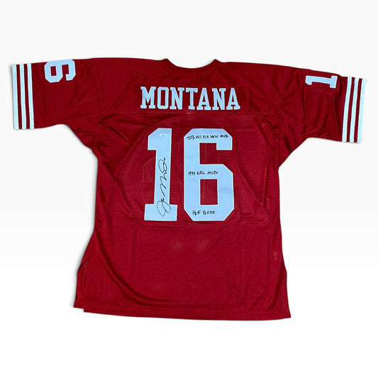 Joe Montana Signed Red #16 Mitchell & Ness Authentic Jersey - San Francisco 49ers QB