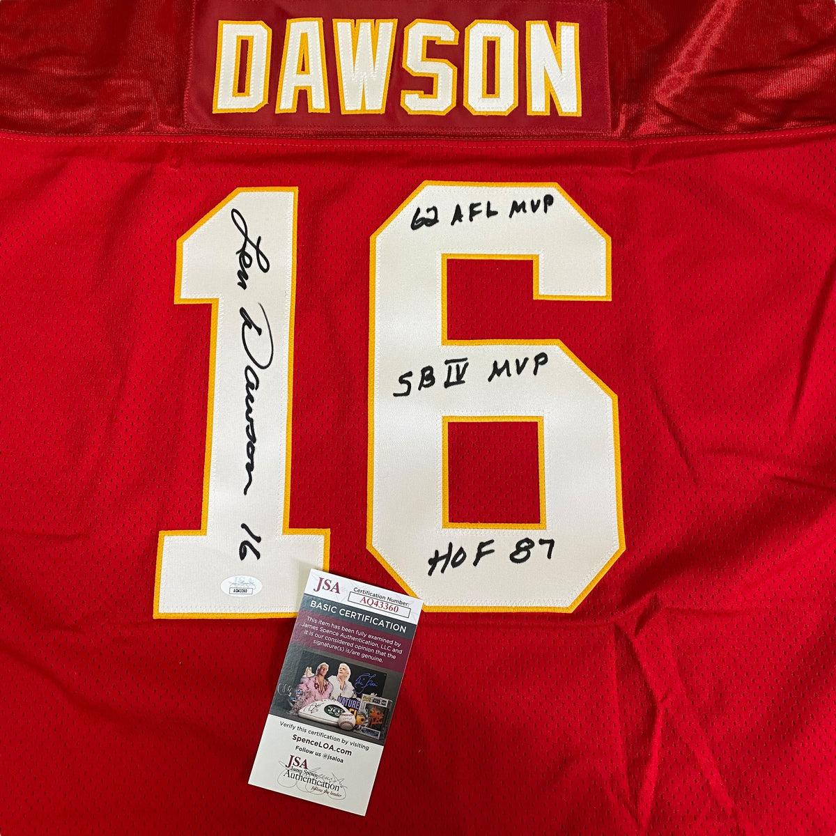 Len Dawson Signed Red #16 Wilson Authentic Jersey - Kansas City Chiefs QB