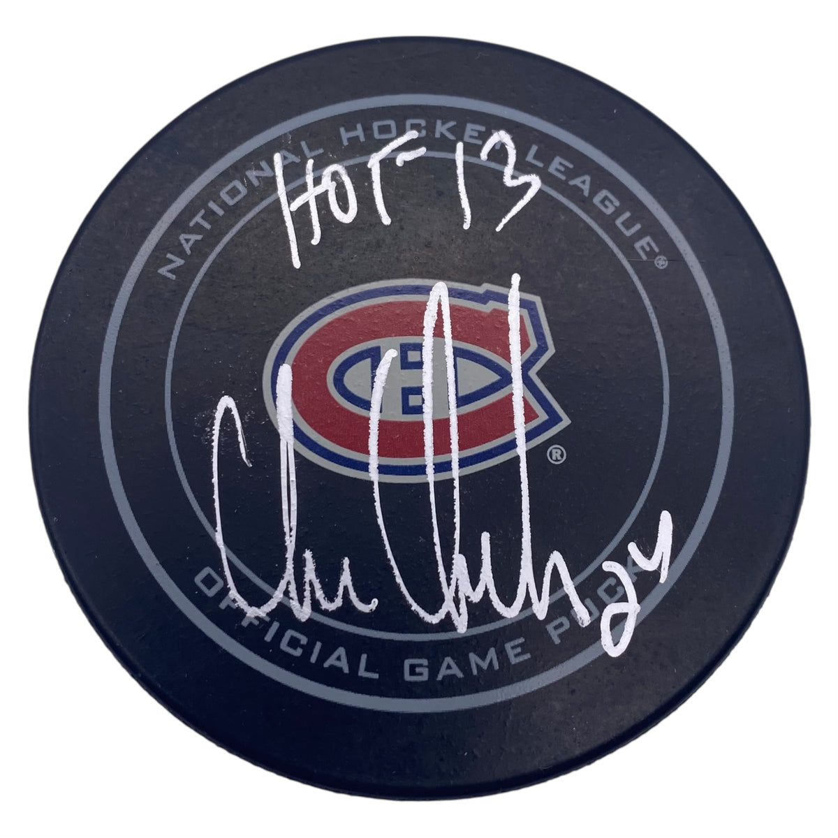 Chris Chelios Signed Montreal Canadiens Game Model Hockey Puck