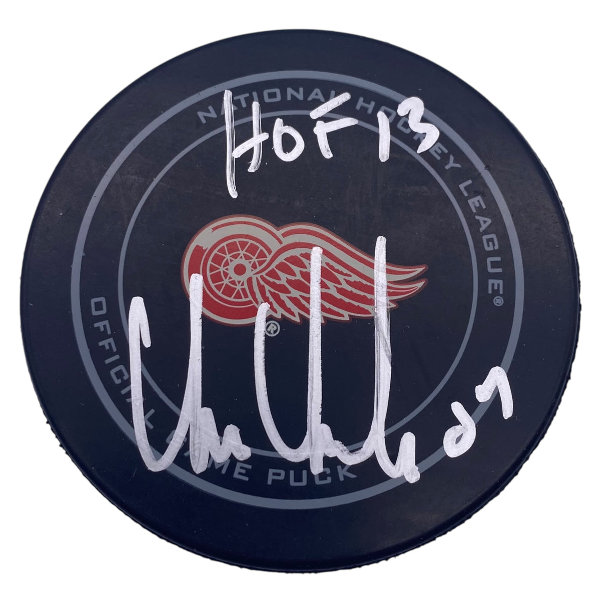 Chris Chelios Signed Detroit Red Wings Game Model Hockey Puck