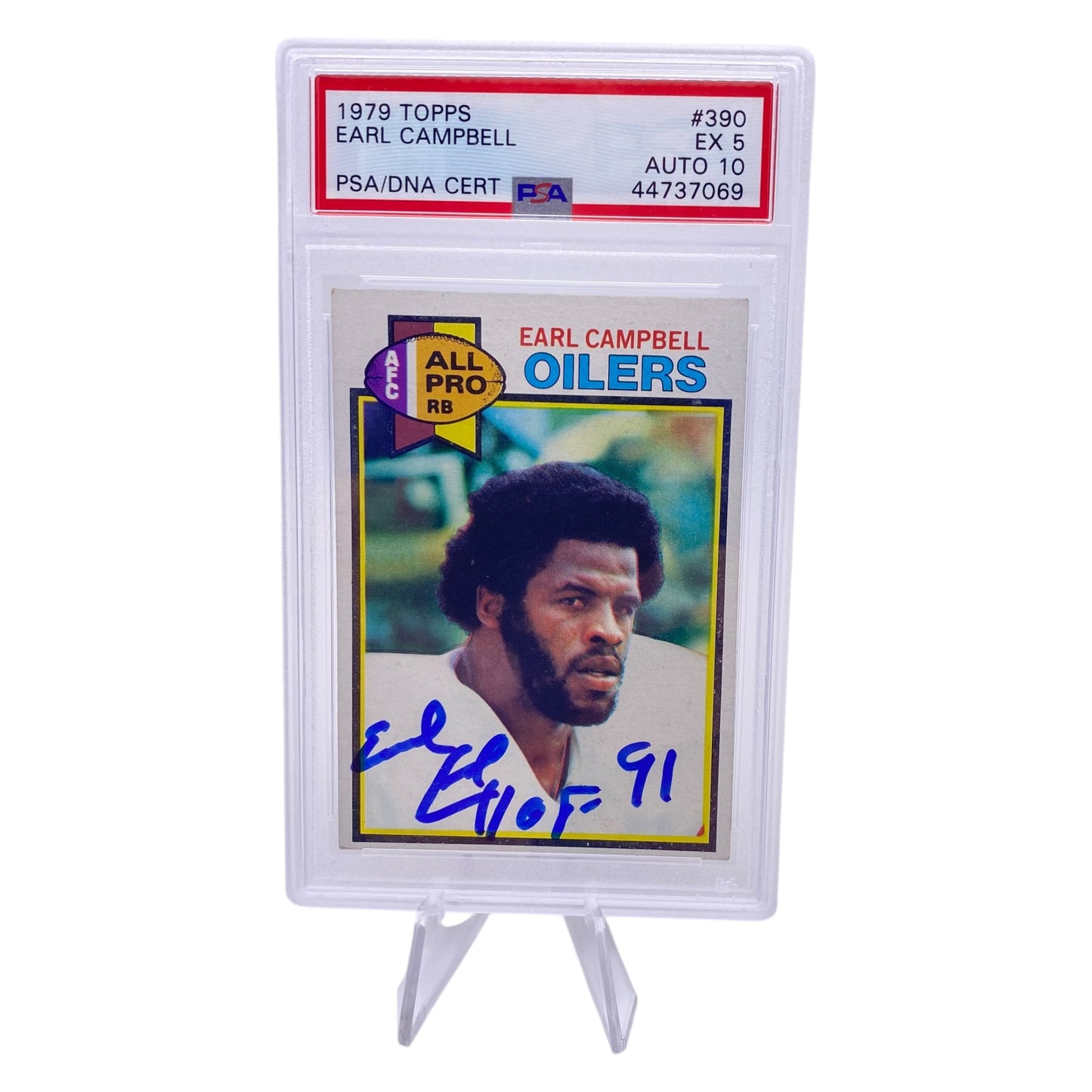 Earl Campbell Signed 1979 Topps #390 Houston Oilers Rookie Card PSA/DNA 5 Autograph 10