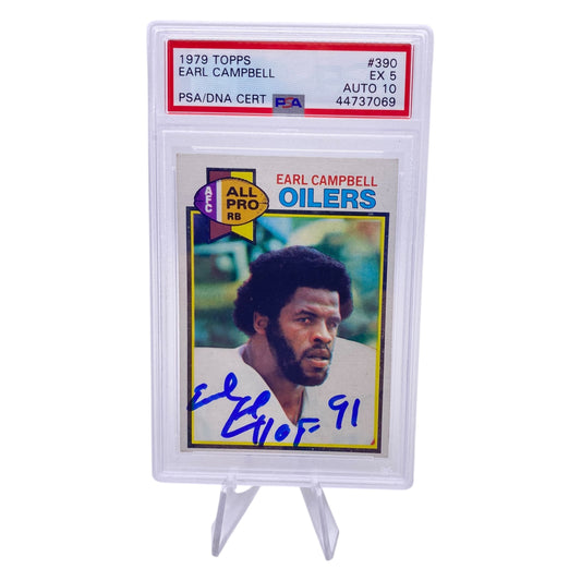 Earl Campbell Signed 1979 Topps #390 Houston Oilers Rookie Card PSA/DNA 5 Autograph 10
