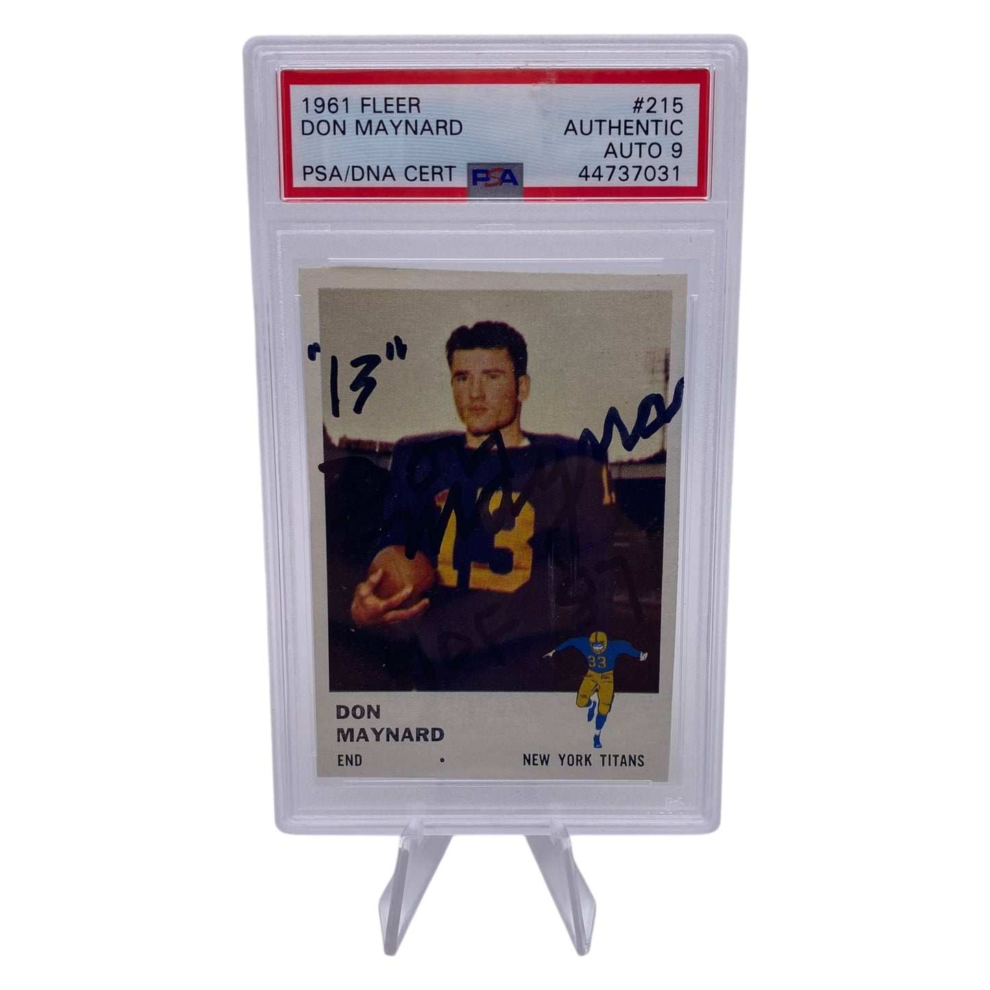 Don Maynard Signed 1961 Fleer #215 New York Jets Rookie Card PSA/DNA Authentic Autograph 9